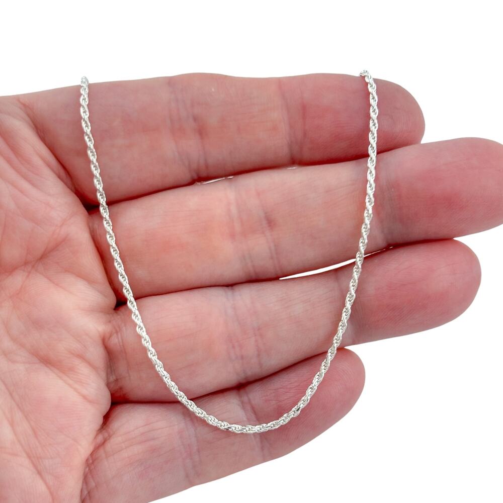 Vintage Italian Sterling Silver 925 Rope Link Chain Necklace 24"